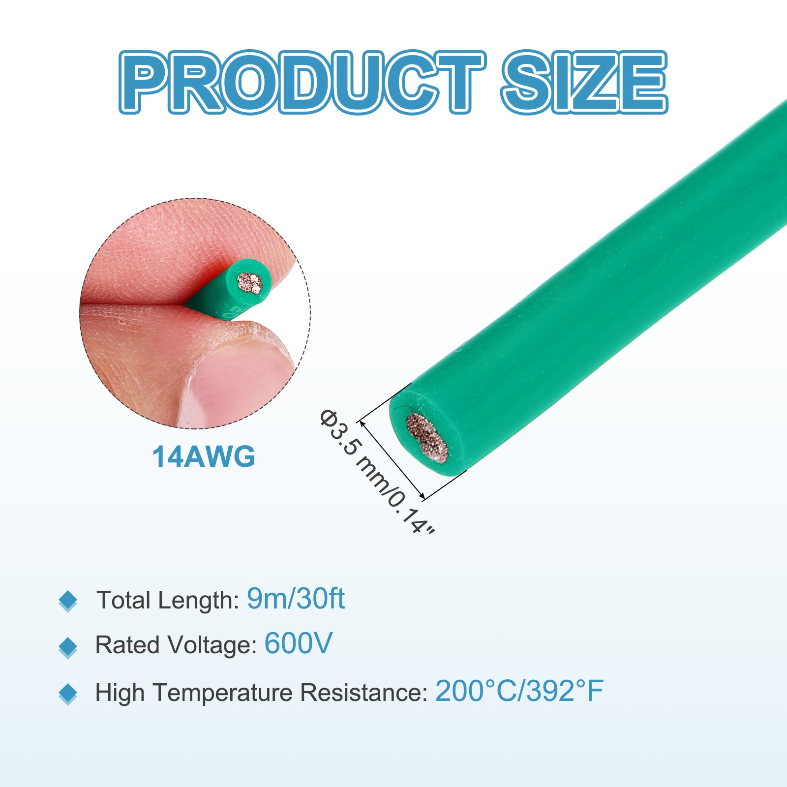 14AWG 9m/30ft Silicone Wire, Tinned Copper Cable, Green gallery