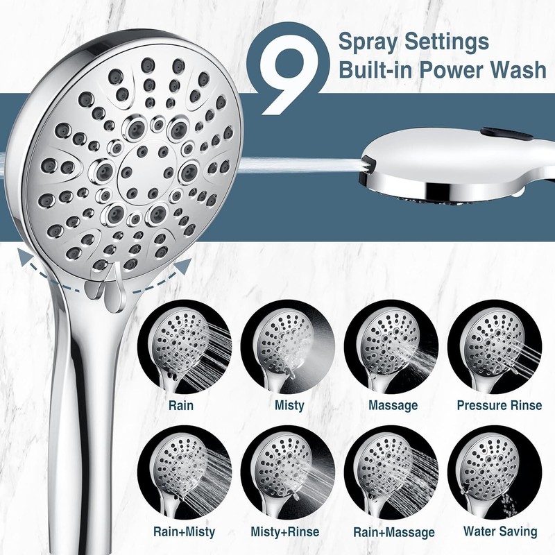 High Pressure 9 Spray Settings Handheld Shower Head & 69'' Hose PSS9901-01 gallery