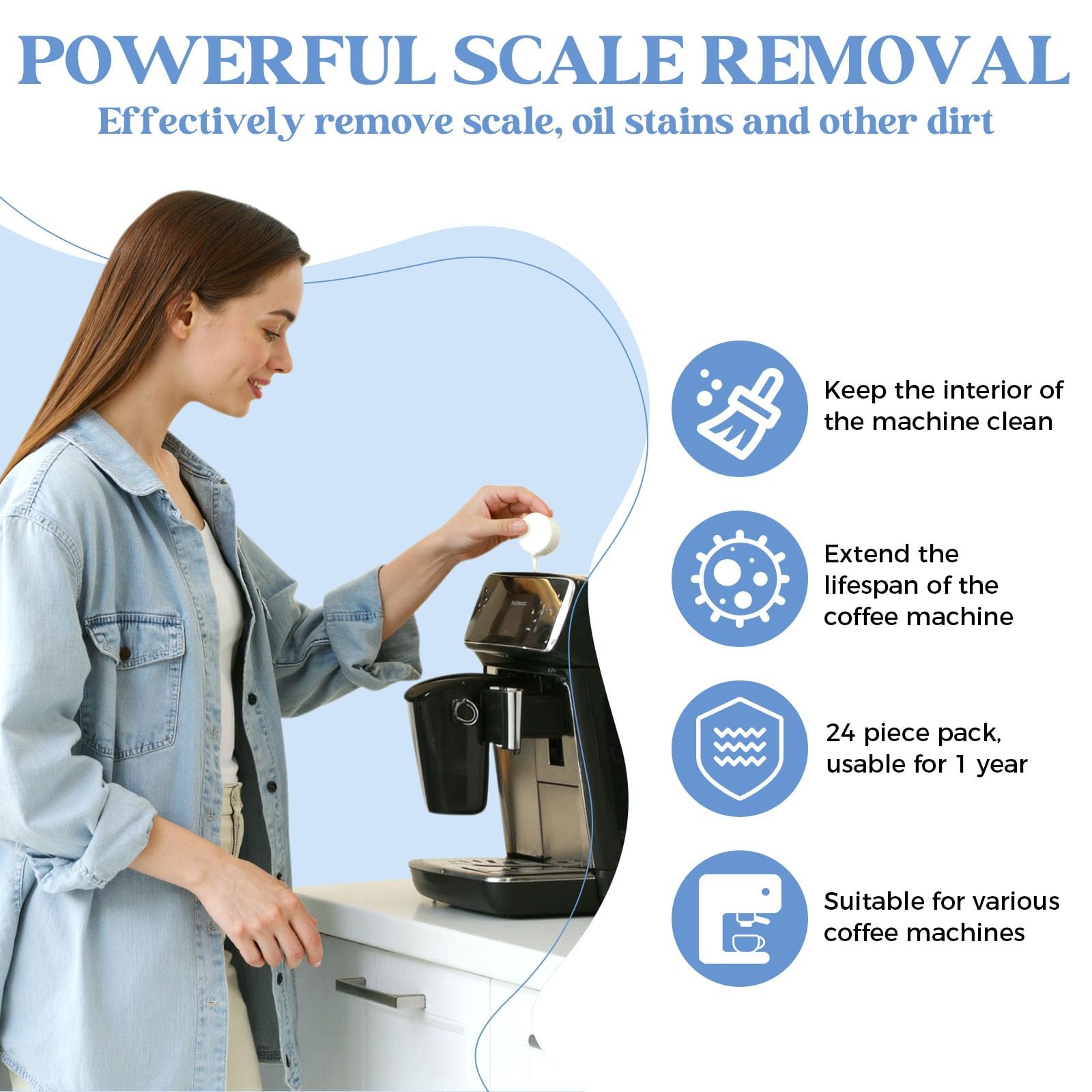 24 Pack Coffee Maker Cleaner Descaler Tablets, Deep Cleaning for Coffee Pot & Co gallery
