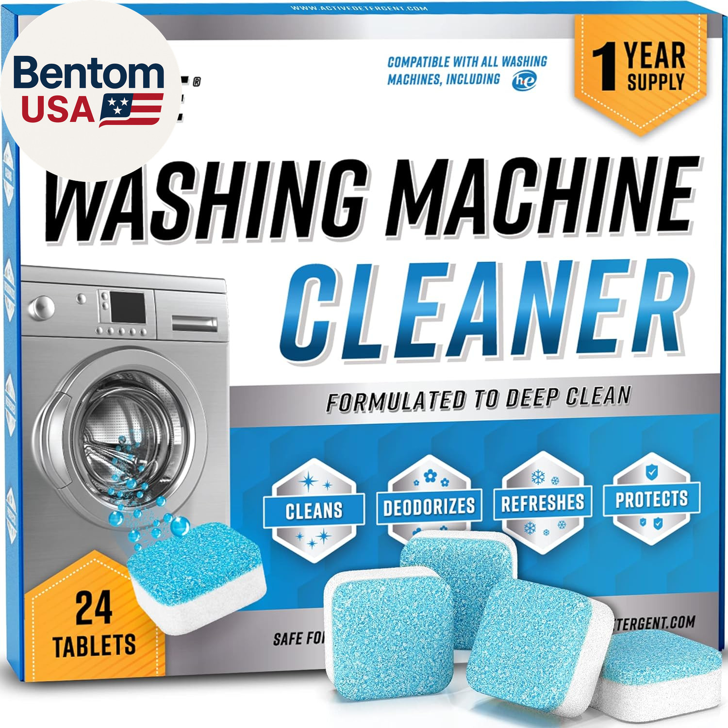 Washing Machine Cleaner Descaler 24 Pack - Deep Cleaning Tablets for HE Front Lo gallery