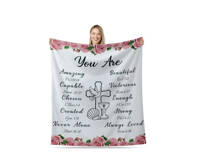 Christian Gifts for Women Scripture Blanket 60"x50" , Pink White YOU ARE NEW gallery