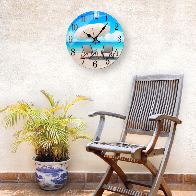 Glass Wall Clock Beach Chair Home Wall Decor Coastal Nautical Beach New 13"X 13" gallery