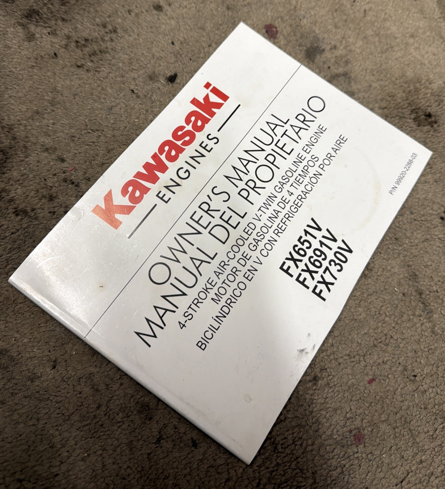 KAWASAKI OWNERS MANUAL - GAS ENGINE - FX651V / FX691V / FX730V 99920-2288-03 gallery
