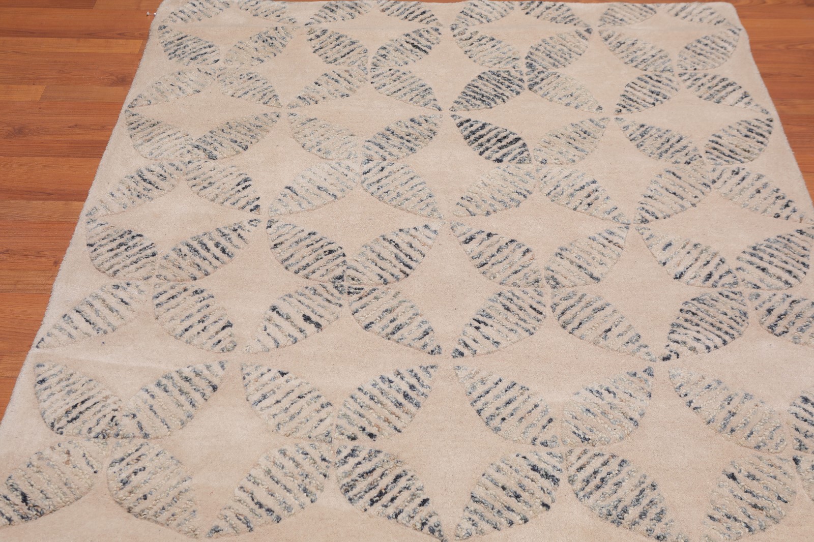 4'8" x 6'8" Handmade High Low Pile Wool Loop & Cut Area rug Contemporary Beige gallery