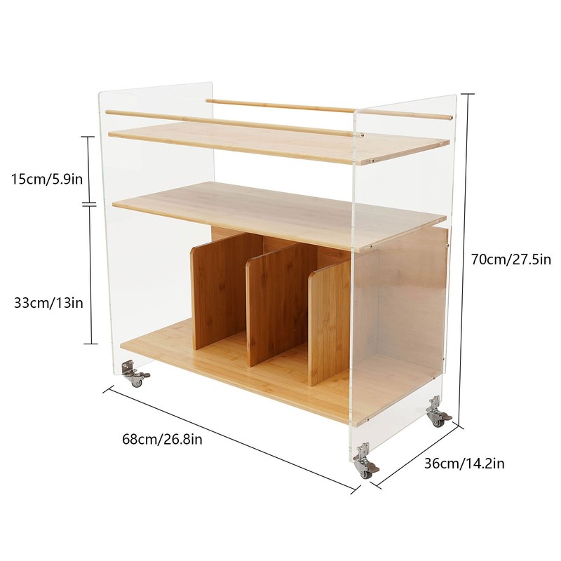 Acrylic&Bamboo End Table Side Table Modern 3-tier End Table with Four Wheels USA gallery