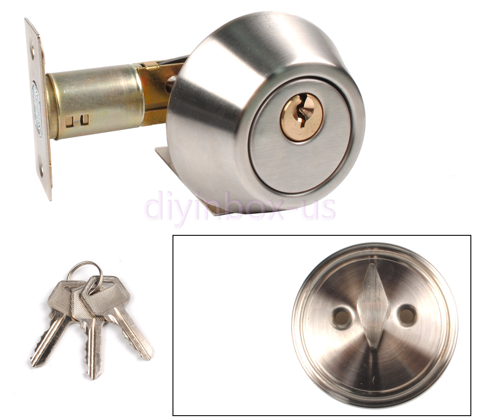 Silver Cylinder Deadbolt Door Lock Security Home Entry Handle Set with 3 keys gallery