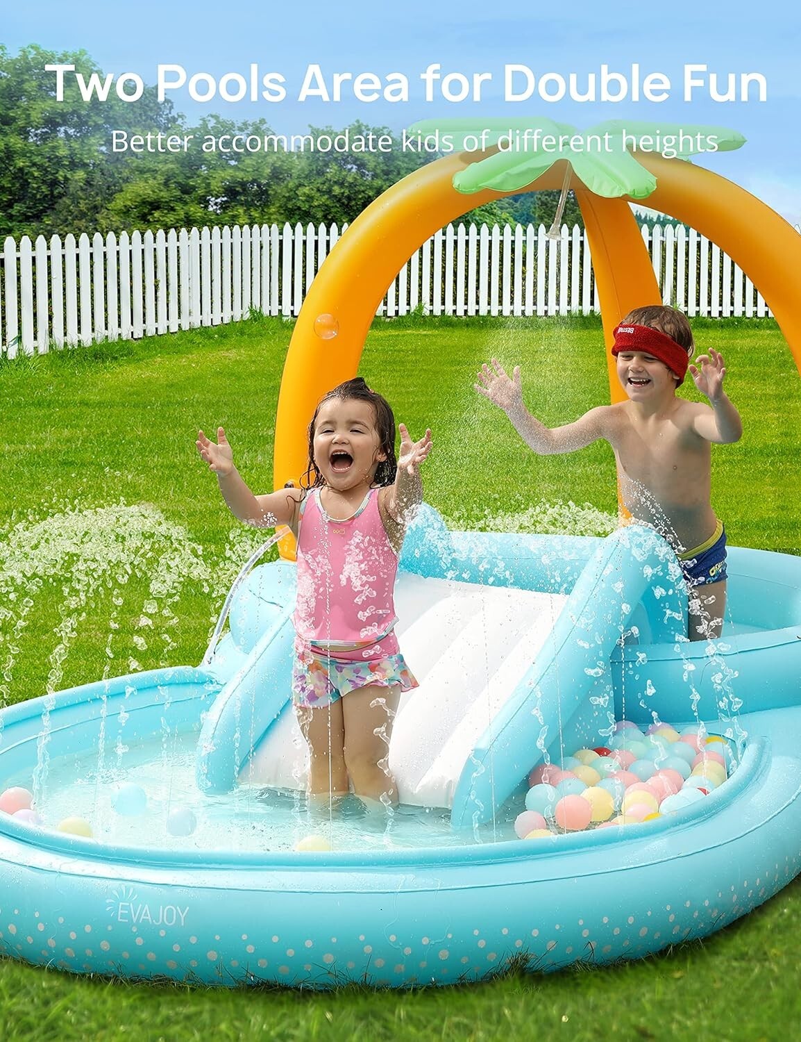 Evajoy Kiddie Pool Inflatable Play Center Kids Pool W/ Slide Water Sprayers NEW gallery