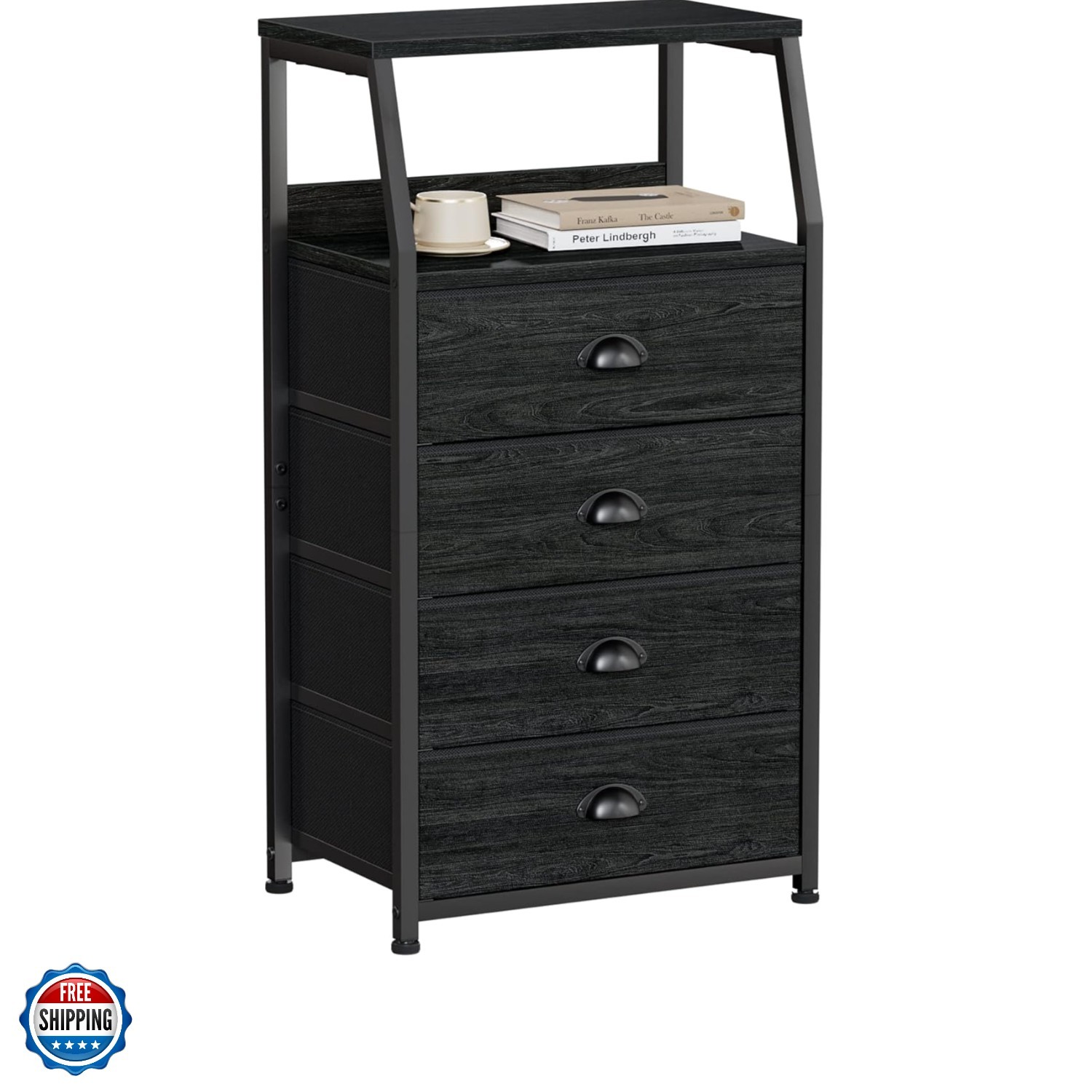 Tall 4 Drawers Dresser, Vertical Storage Tower Black Dresser for Bedroom, Hal... gallery