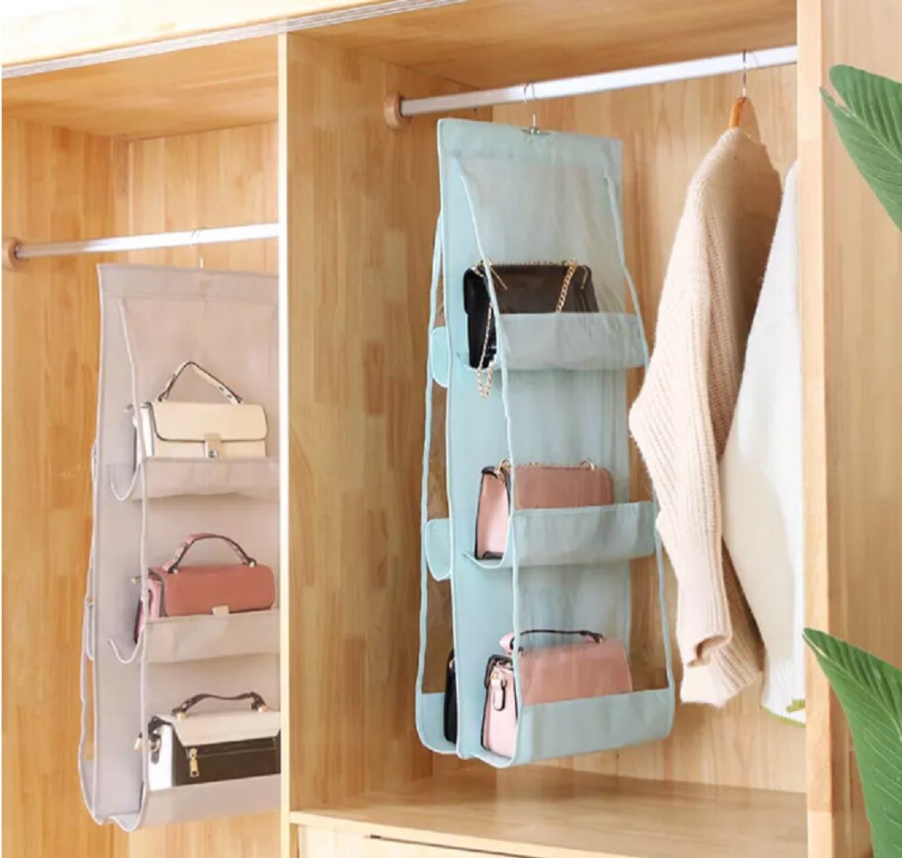 Hanging Handbag Organizer for Wardrobe - 6 Pocket Shelf Bag Storage Holder gallery
