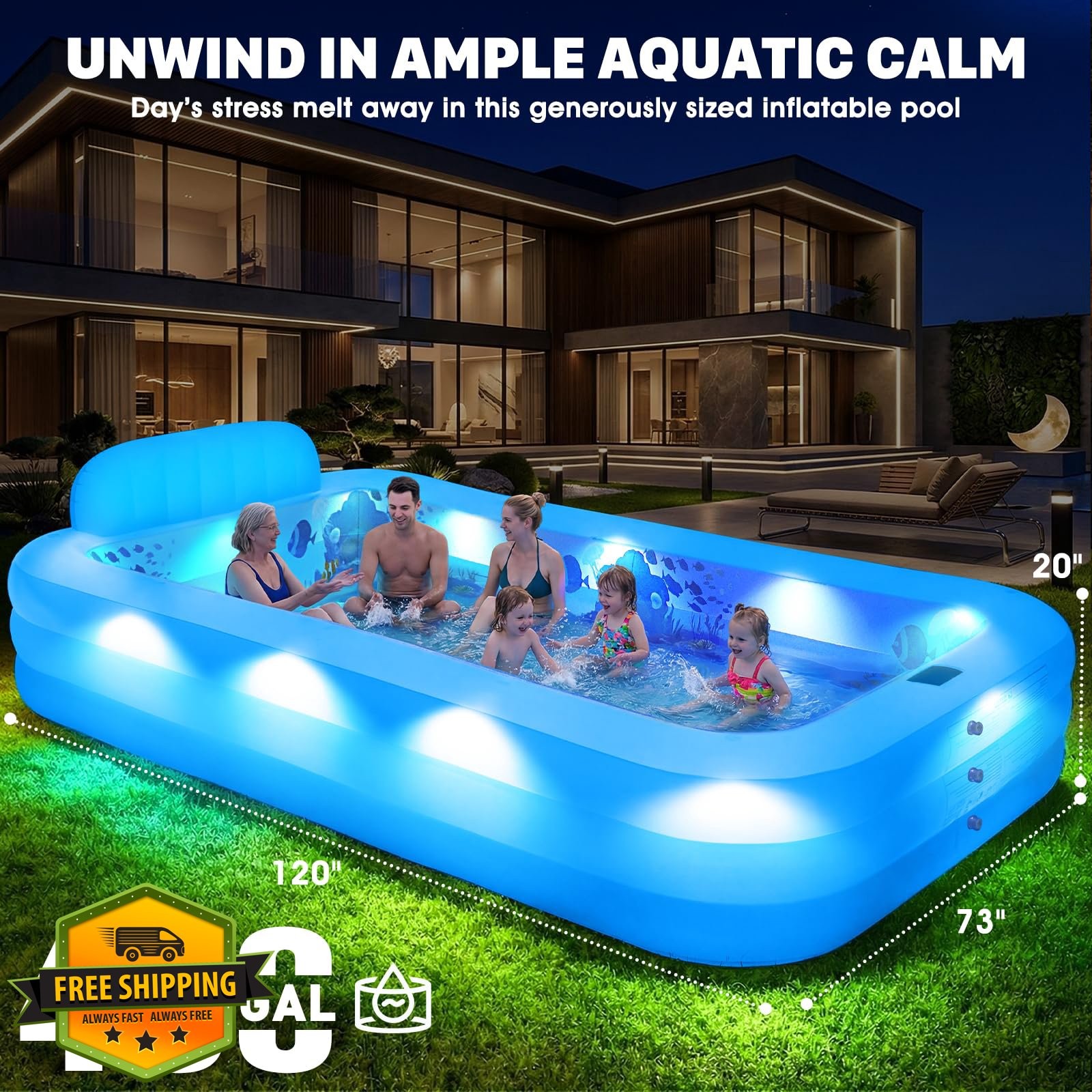 AixPool Extra Large Inflatable Pool with Lights Solar Powered White gallery