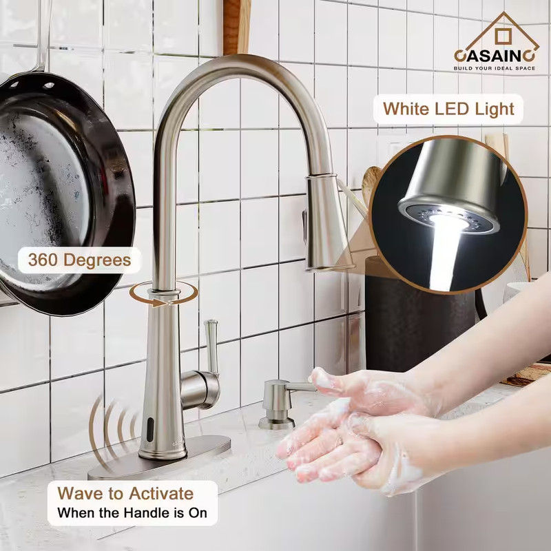Single-Handle Pull down Sprayer Kitchen Faucet with Touchless Sensor, LED, Soap gallery
