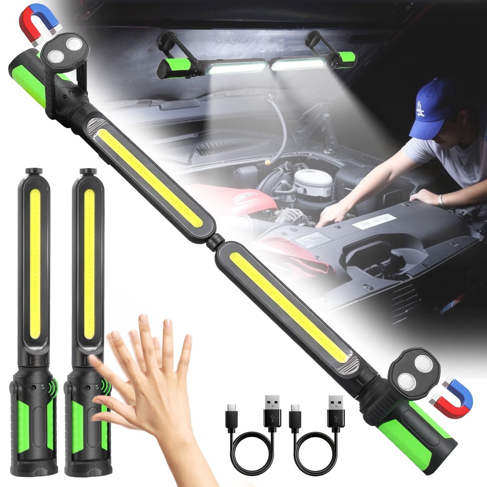 LED Underhood Work Light Bar 2PK - Rechargeable Magnetic Mechanic Light for Car gallery
