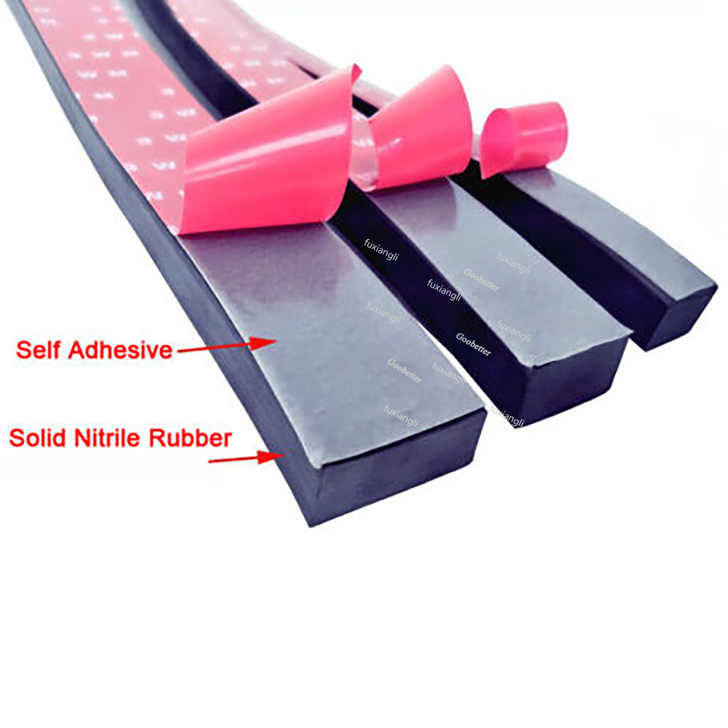 Self-Adhesive Backed Solid Nitrile Rubber Strip Black NBR Doors Seals Gasket gallery