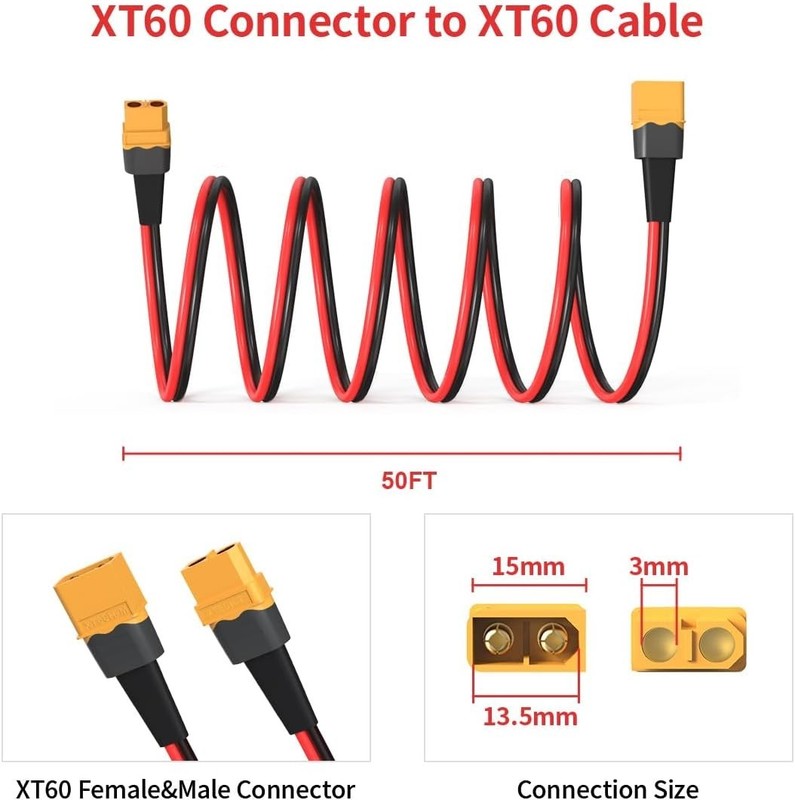 Efficient 10AWG 50FT XT60 Extension Cable for Seamless Outdoor Power Connections gallery