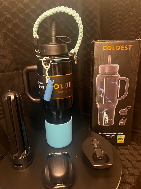 Rare Coldest 36oz BLUE OPAL Limited Edition Water Bottle w/Boot Cord & Mini gallery