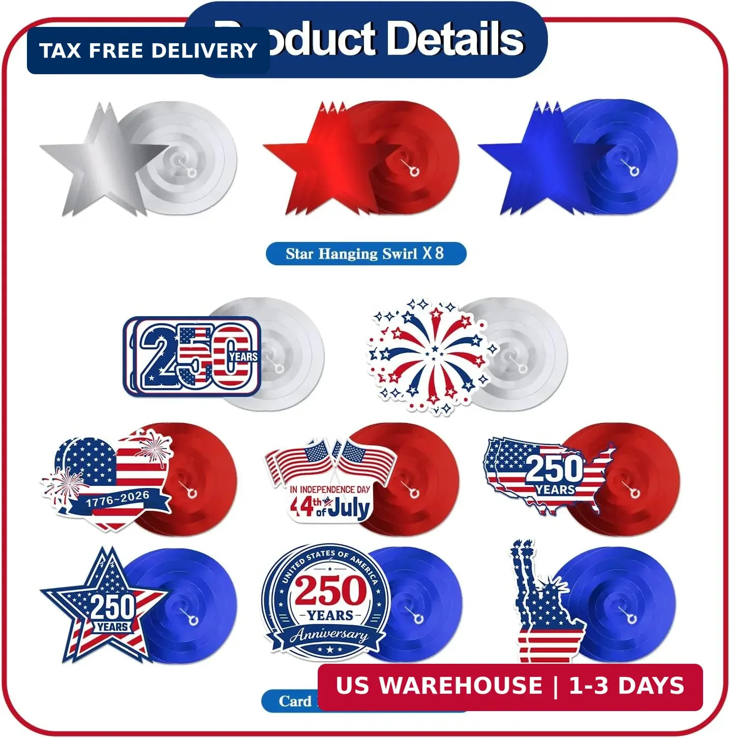 Pre-Assembled America 250 Decorations for Party Hosts, Quick Festive Setup | 24 gallery