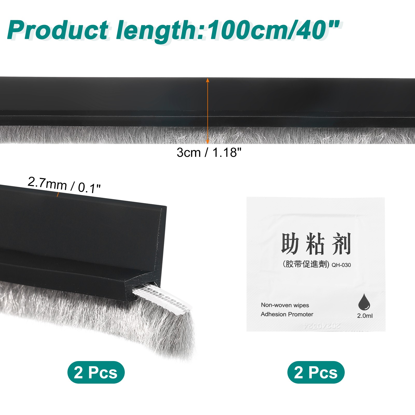 2Pcs Door Sweep 1.2 Inch x 40 Inch Door Bottom Sweep Door Brush Black gallery