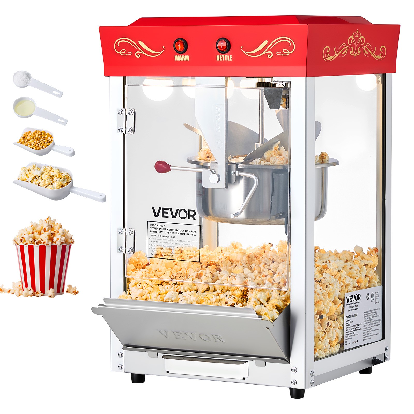 VEVOR Popcorn Machine Countertop Popcorn Popper Maker 800W 8oz Kettle 48Cups Red gallery