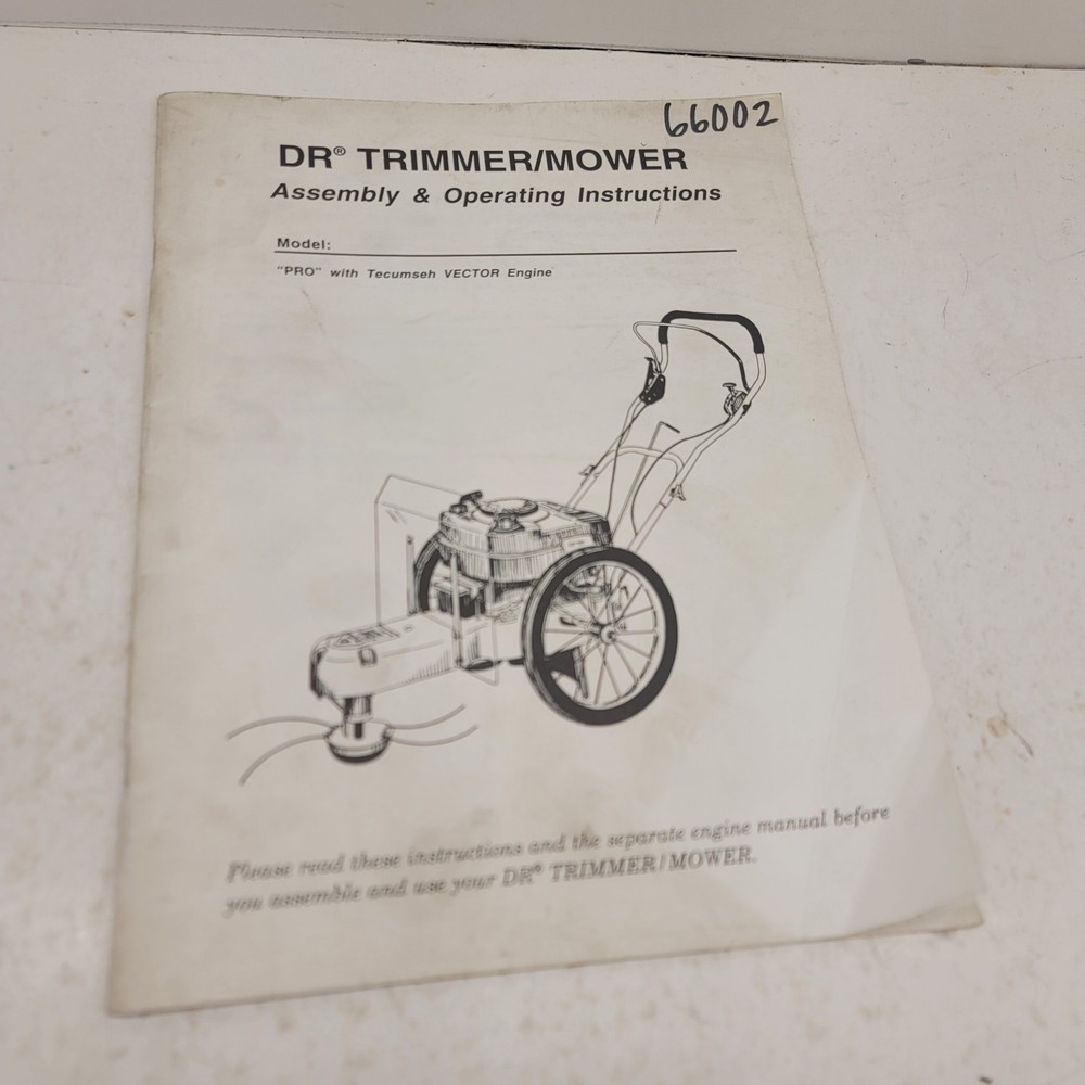 DR TRIMMER/MOWER PRO - Tecumseh VECTOR ENGINE Assembly & Operating Instructions
