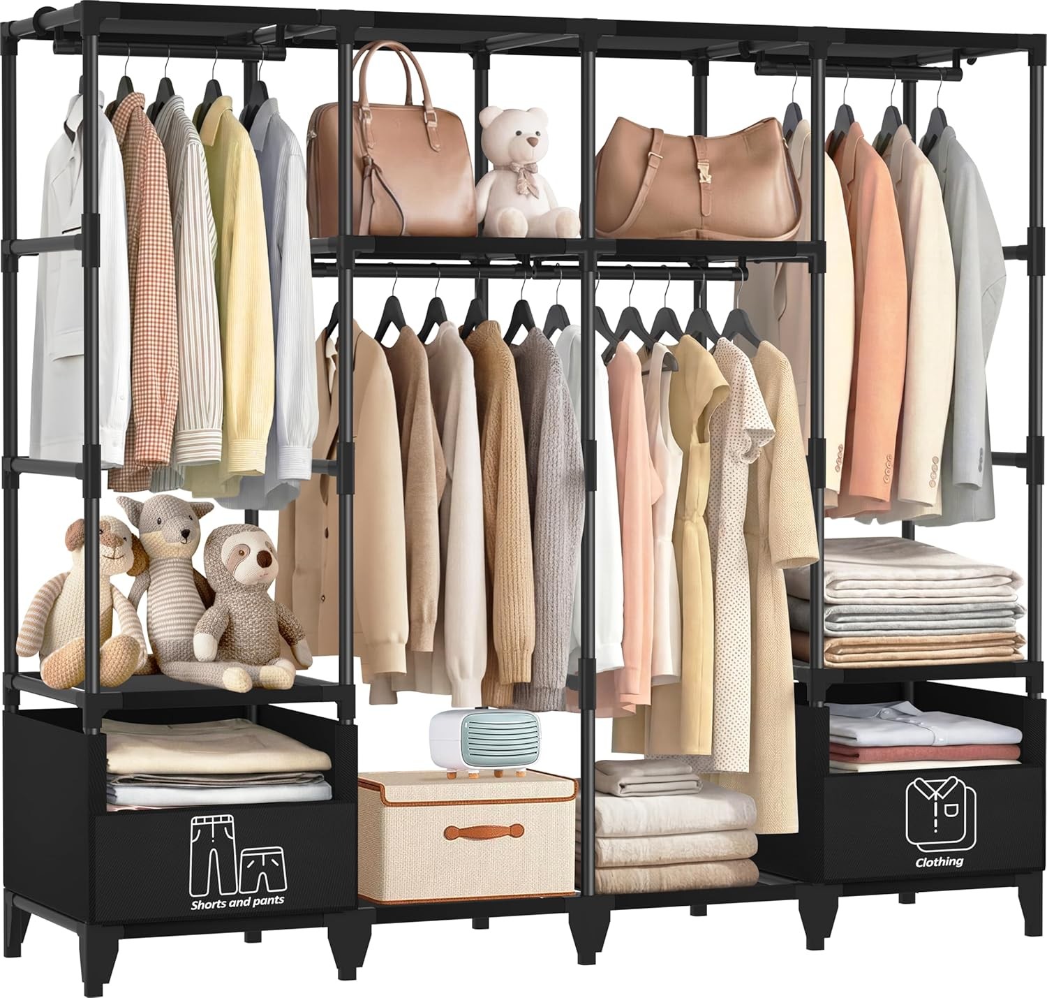 Portable Closet,Sturdy Stable Large Capacity Wardrobe Closet,Clothes Rack with gallery
