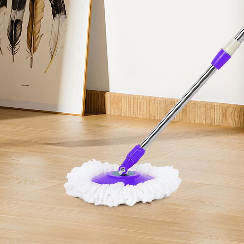 360° Rotating Spinning Mop Pole Handle Replacement Floor Cleaning Tool + 2 Heads gallery