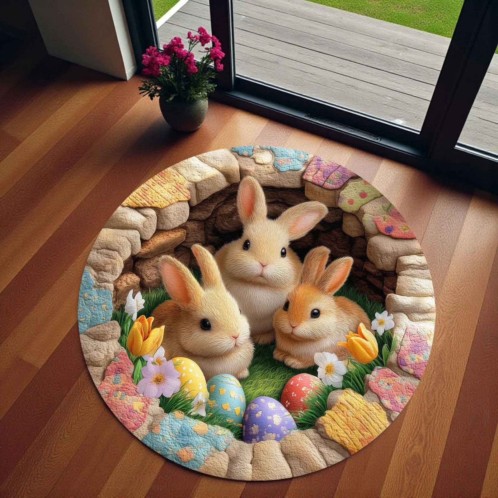 Easter Bunny Round Rug Cute Rabbit 3D Effect Floor Mat Spring Kids Decor Gifts!! gallery