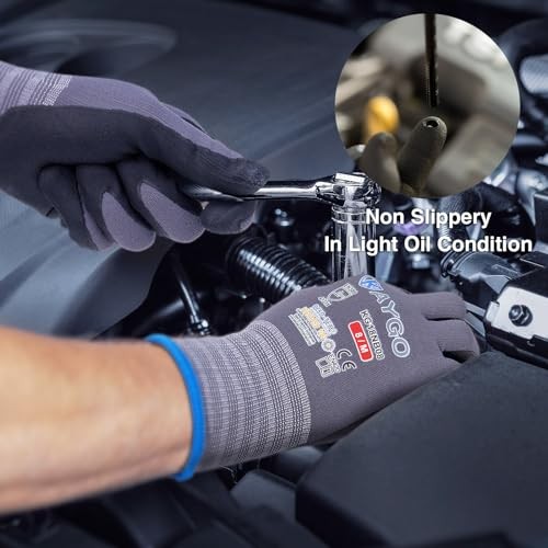 Safety Work Gloves MicroFoam Nitrile Coated, 3 Pairs Large (Pack of 3) Gray gallery