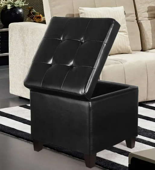 Ottoman Leather Storage Black Faux Bench Stool Foot rest stool Seat Folding Box gallery