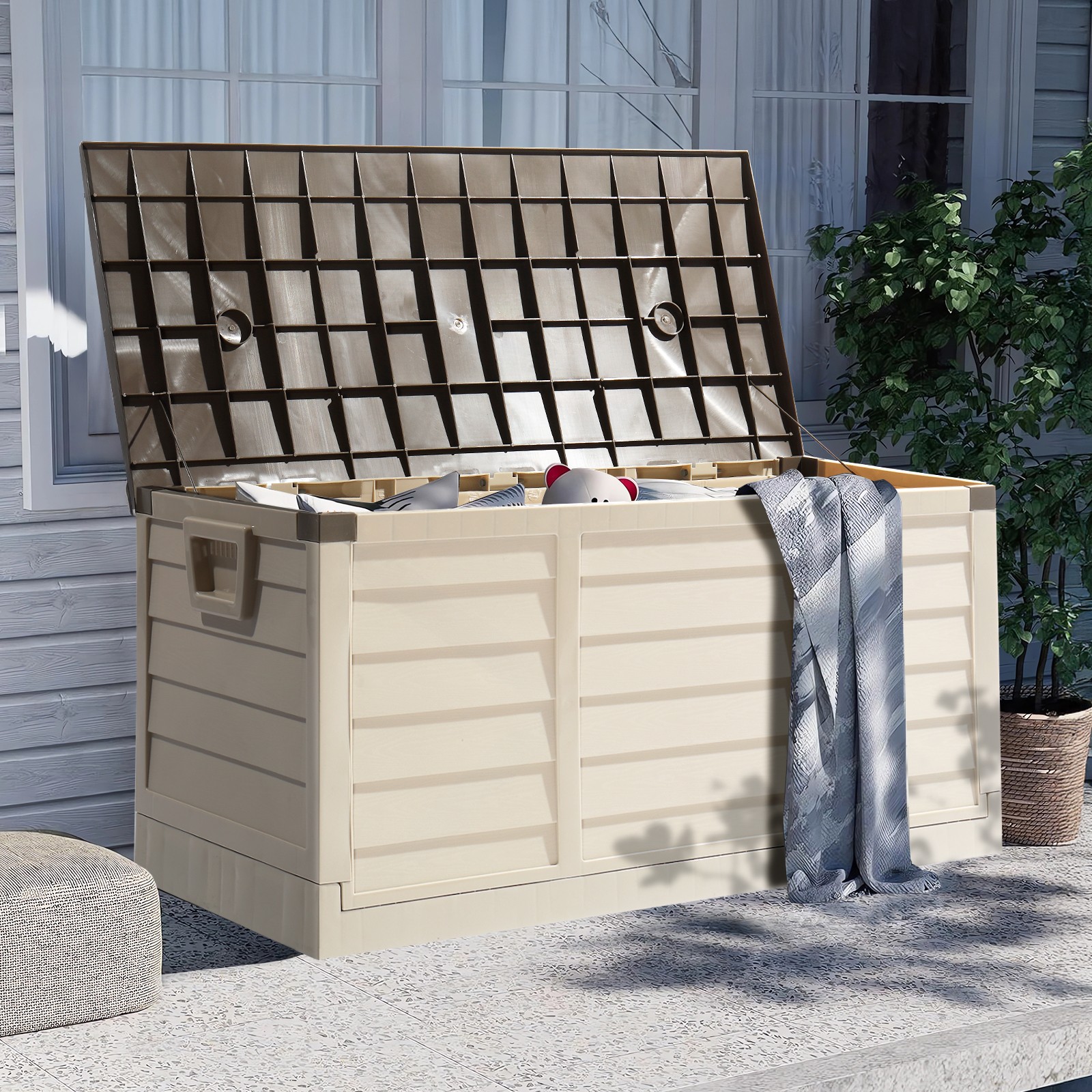Portable Folding 8 min Fast Installation Outdoor Storage Box 75GAL with 2 Wheels gallery