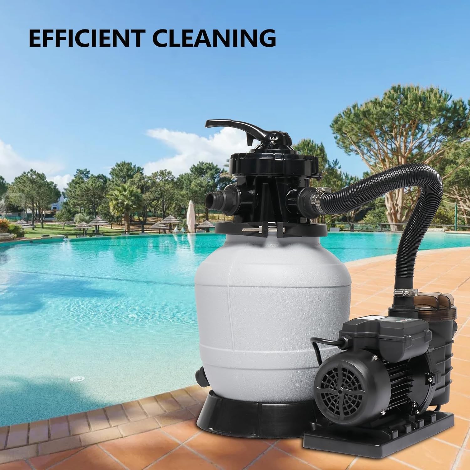 Grey 12-Inch Sand Filter with 1/2HP Pool Pump – 6-Position Valve, 2640GPH Flow gallery