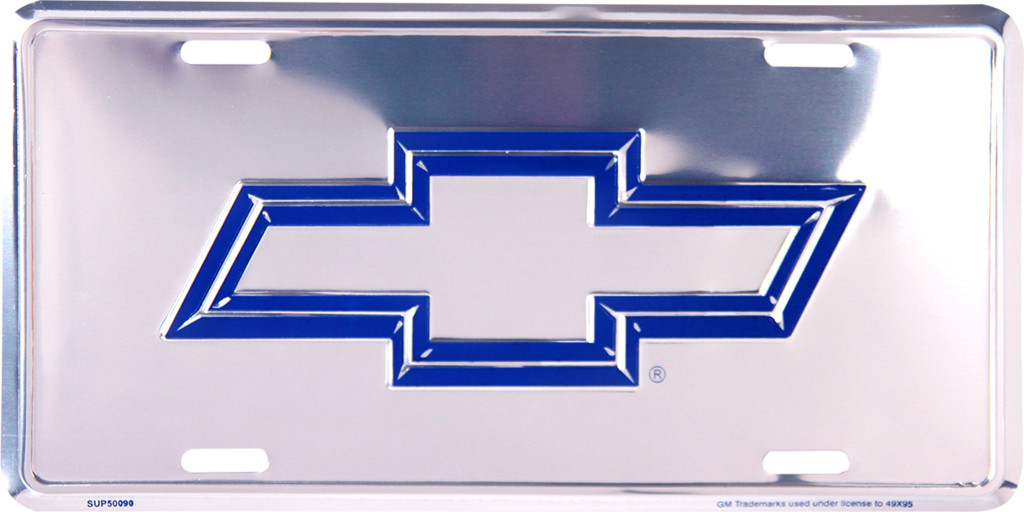 CHEVROLET BOWTIE BLUE LOGO CHROME LICENSE PLATE METAL SIGN CHEVY CAR TAG gallery