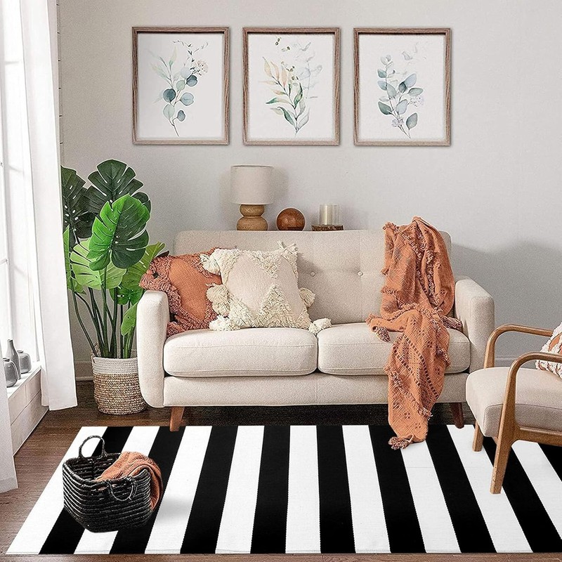 KOZYFLY Black and White Striped Runner Rug 2x6 Ft Washable Hallway Runner Rug Fa gallery