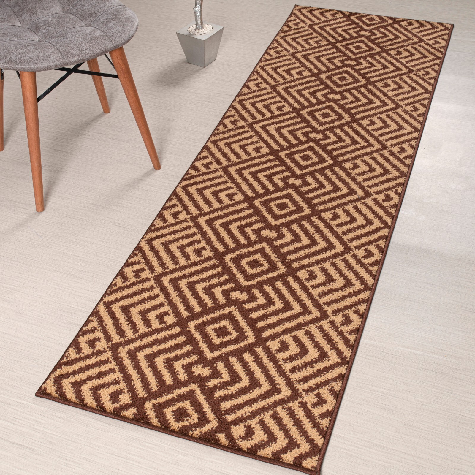 Custom Length Stair Hallway Runner Rug Non Slip Backing, Chevron Brown gallery