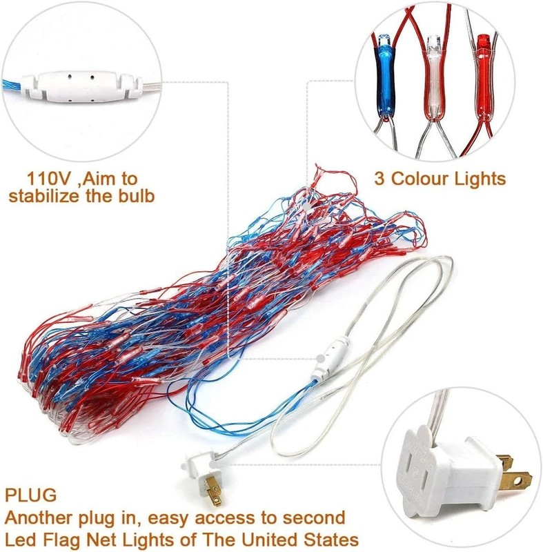 American Flag String Lights, Waterproof Led Flag Net Light, with 420 Super Brigh gallery