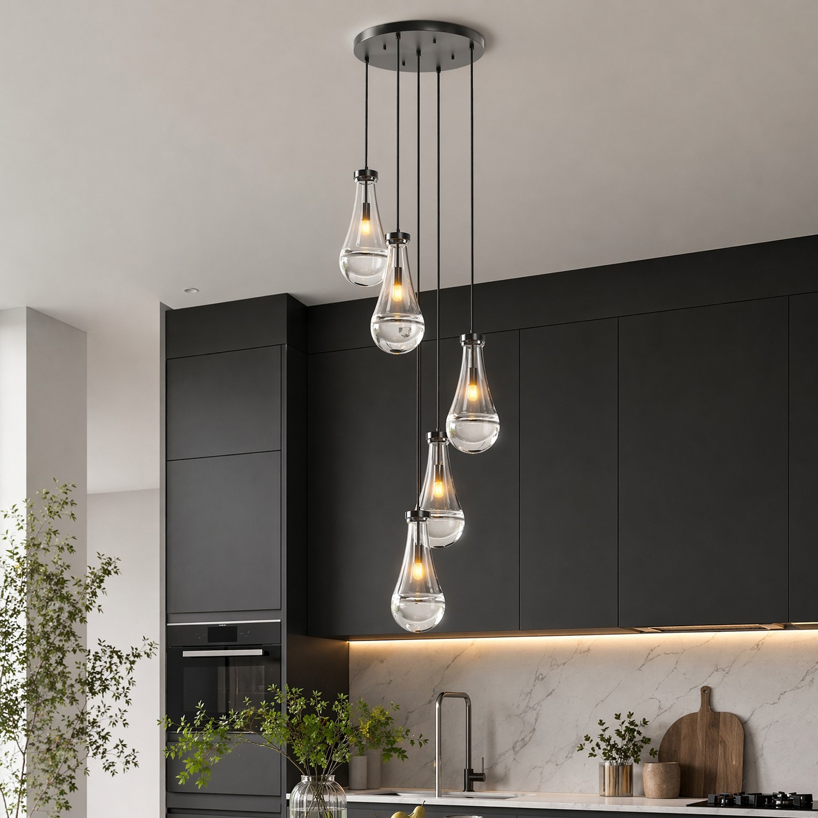 5-Light Raindrop Pendant LED Light Black Chandelier Kitchen Living Room Fixture gallery