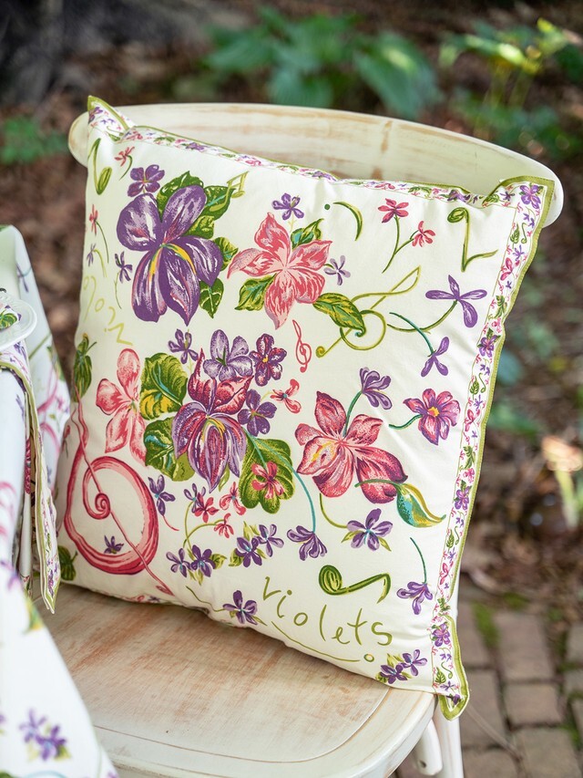 April Cornell Violets Floral Cushion Cover 20 x 20 Ecru Purple Pink Green gallery