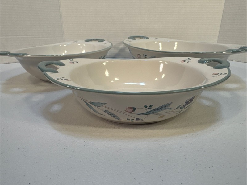 Pfaltzgraff April Oval Serving Dish Set of 3 White Floral Stoneware Purple Teal gallery