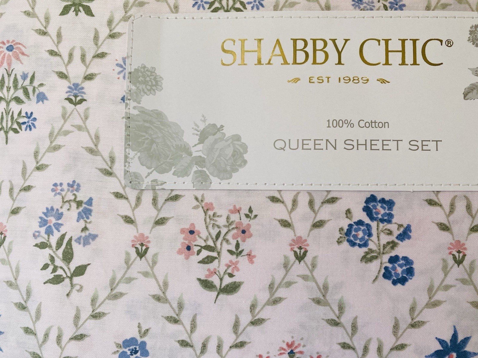 Shabby Chic QUEEN Sheet Set 100% Cotton VIENNA VINES Floral Deep Fitted NEW gallery