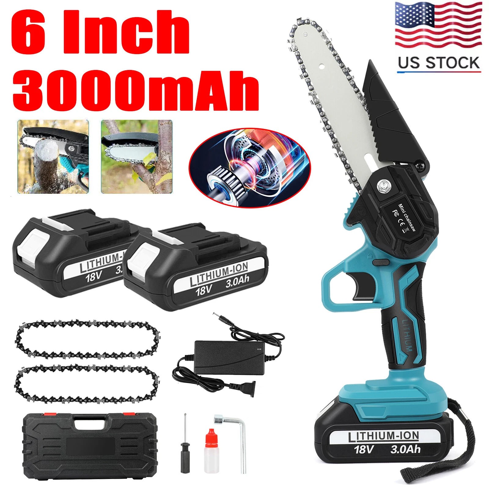 6" Electric Mini Chainsaw Cordless Handheld Saw 2 Battery + 2 Chains for Makita gallery
