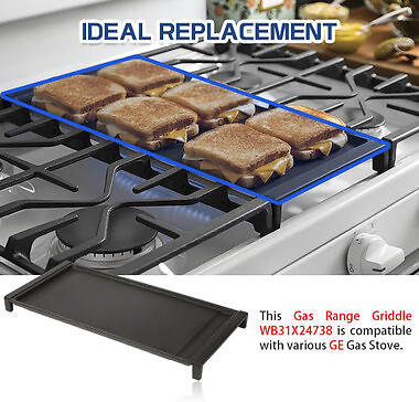 Griddle Compatible with GE Gas Stove Heavy Duty Cast Iron Center WB31X24738 gallery