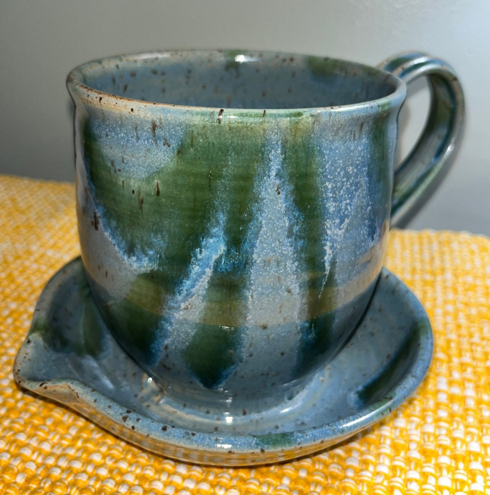Drip Glaze Pottery Bacon Cooker Microwave Stoneware Handmade Blue Green Brown gallery