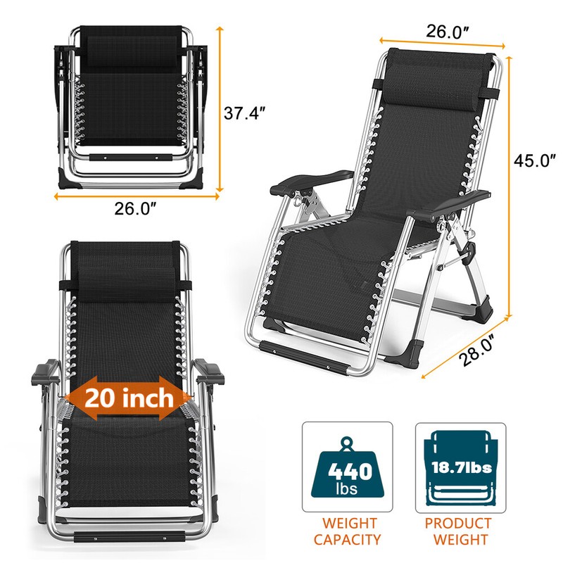 Begonia.K 2Pcs Adjustable Zero Gravity Folding Reclining Lounge Chair & Tray gallery