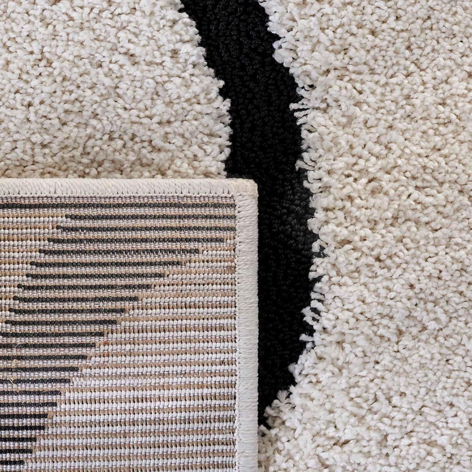 Ivory & Black Florida Shag Area Rug 6' x 9' - Non-Shedding, Easy Care gallery