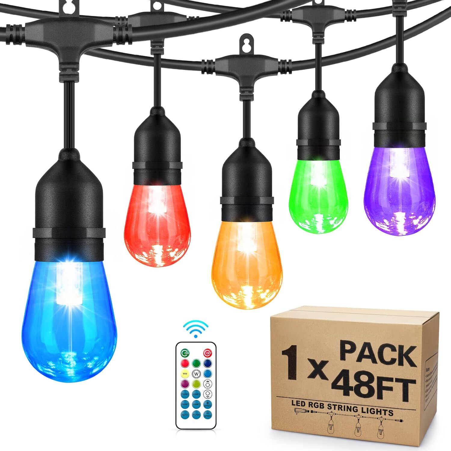 48 Ft Smart Outdoor String Lights RGBCW Color Changing Dimmable Patio String gallery