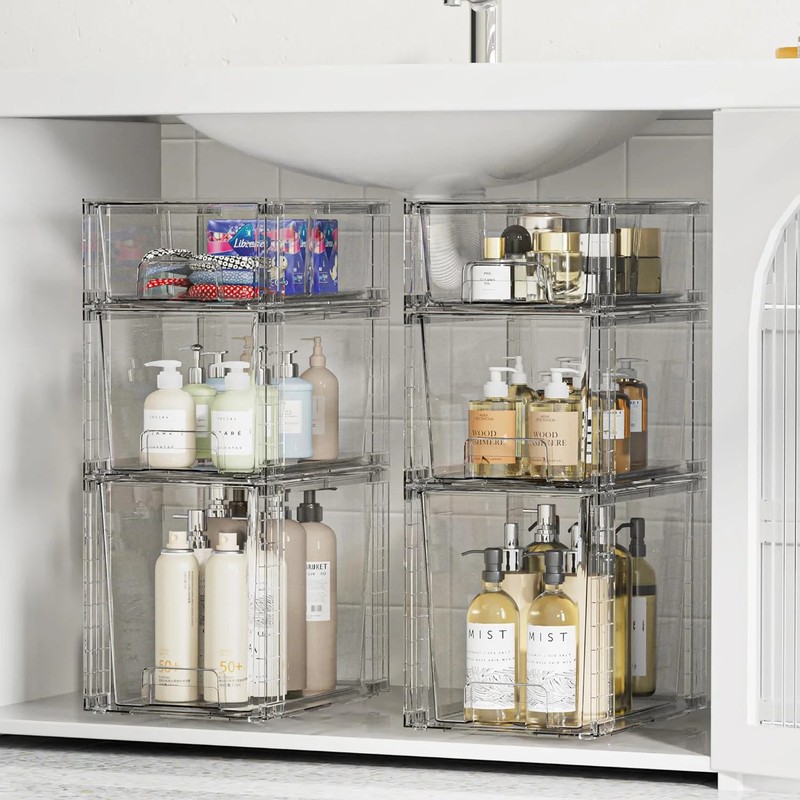 Vtopmart 3 Pack Clear Stackable Storage Drawers,Easy to Assemble Bathroom Organi gallery