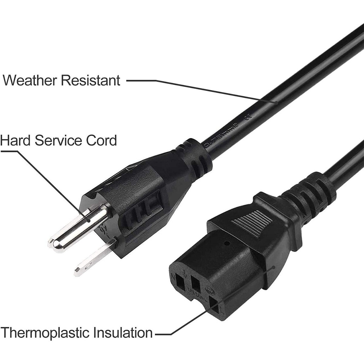 16/3 Extension Cord Outdoor Extension Cord (10 ft) Waterproof Black extension US gallery