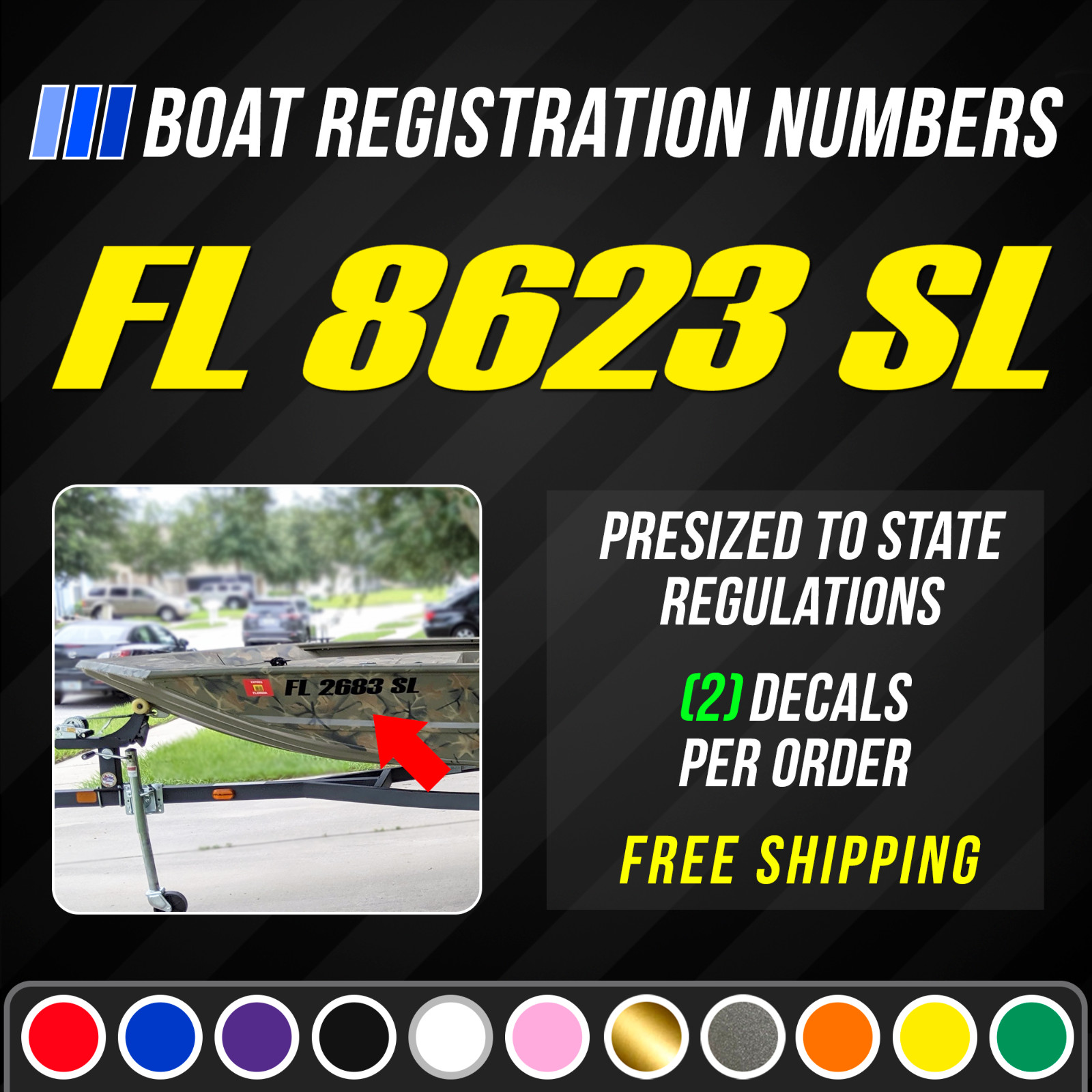 Boat Registration Numbers Vinyl Decal Set – 3" Tall USCG & State Compliant 772 gallery