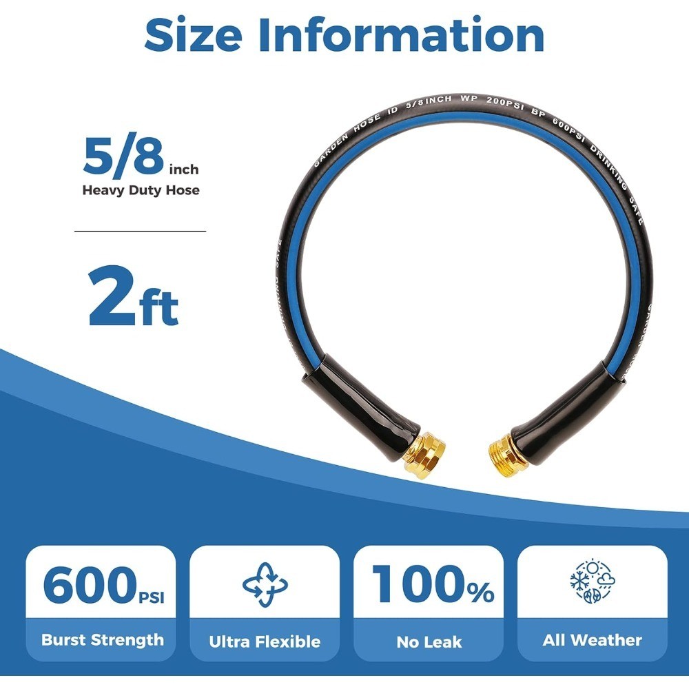 Short Garden Hose 2ft 5/8 Inch Flexible Lightweight Rubber Hose with 3 4 GHT gallery