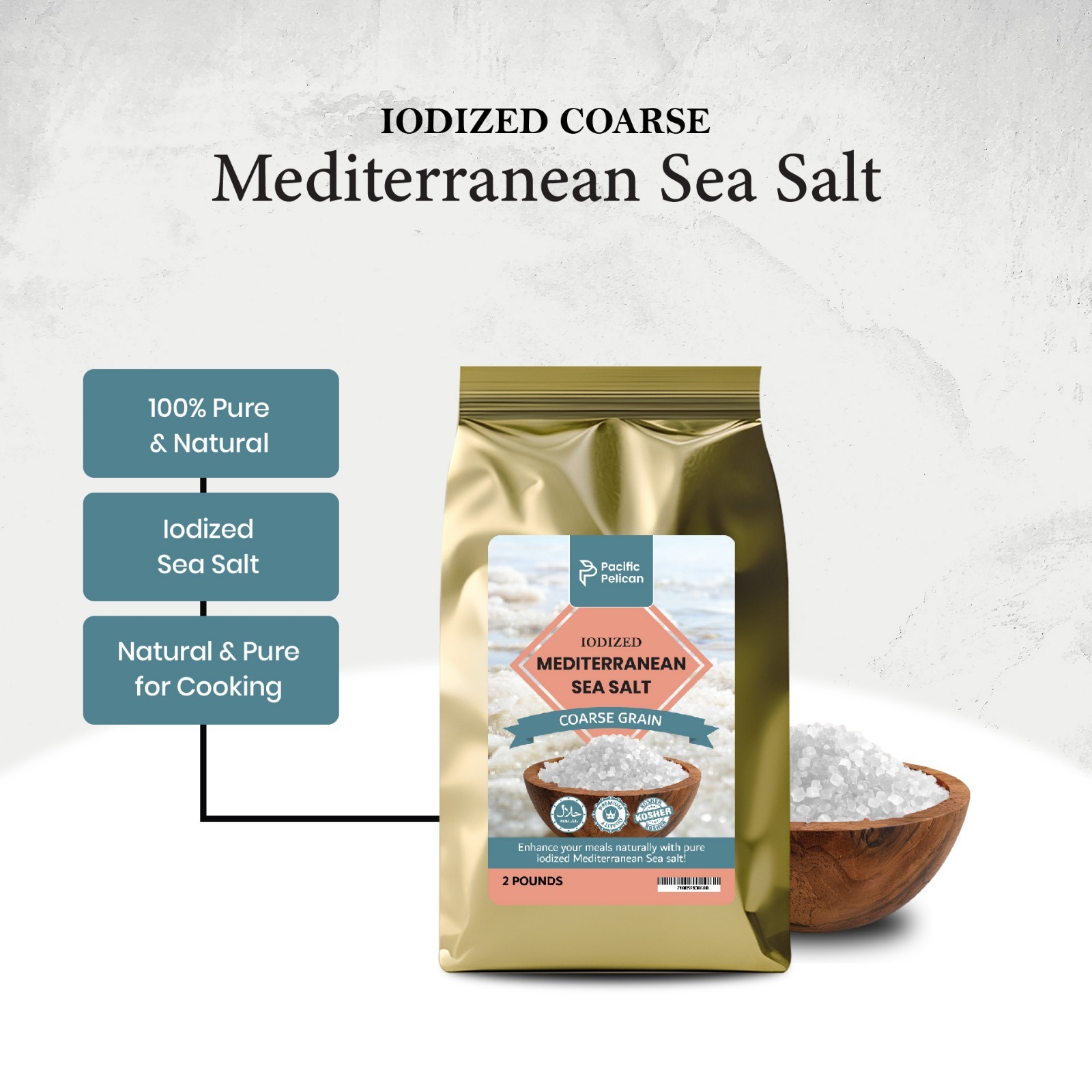 Pacific Pelican Coarse Grain Iodized Mediterranean Sea Salt, 2 Pounds, Pack of 2 gallery