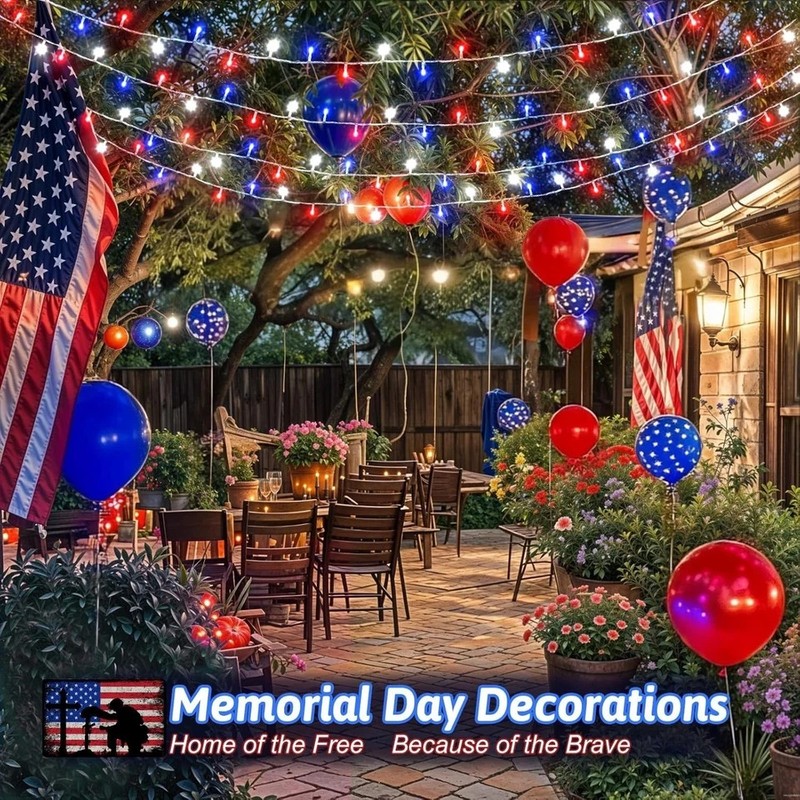 Red White and Blue Lights String for 4th of July Decorations Outdoor Total 100 L gallery